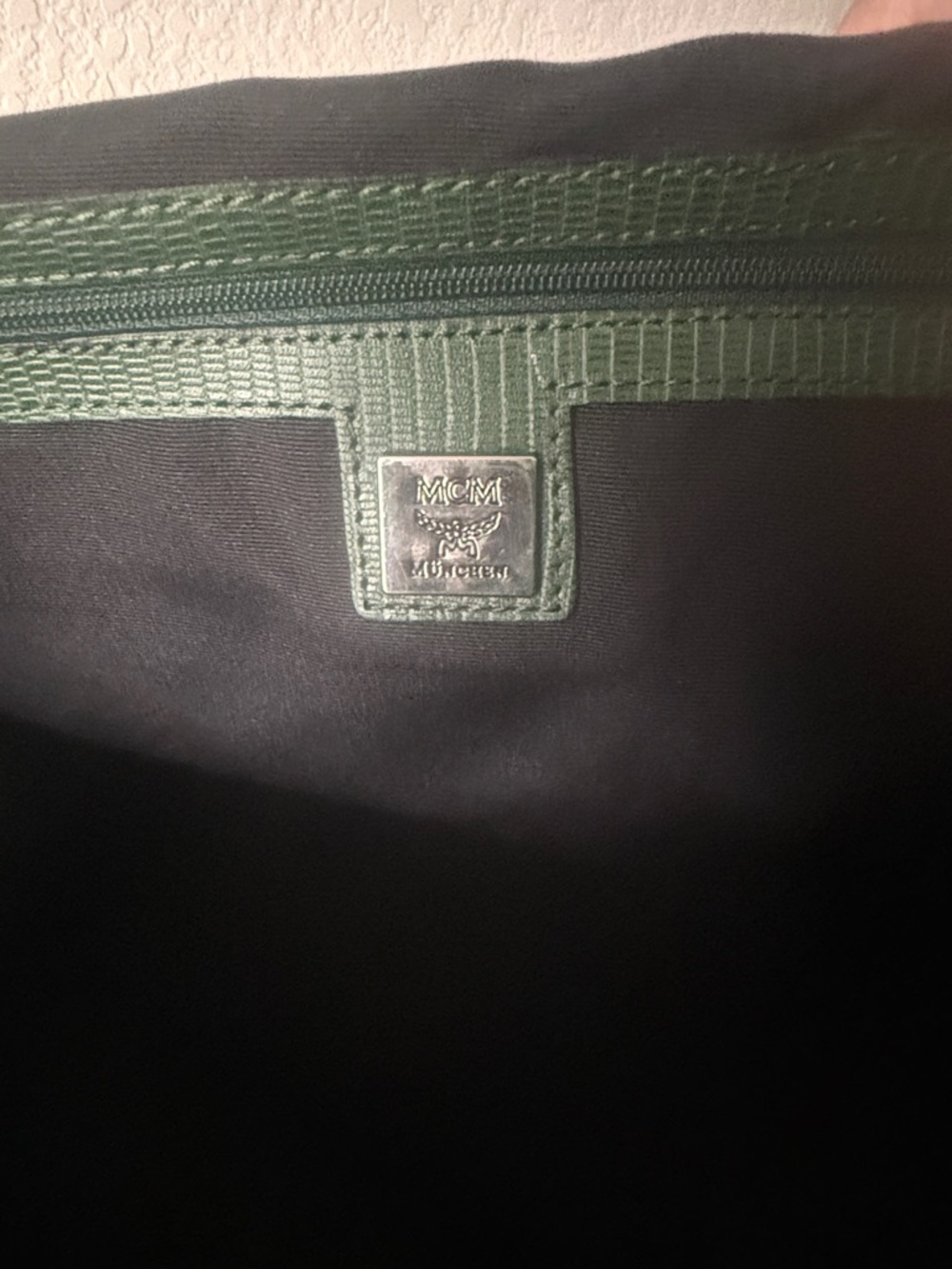 Authentic MCM Black Nylon Tote Green Lizard Embossed Leather Trim-Vintage w/COA - Picture 12 of 16